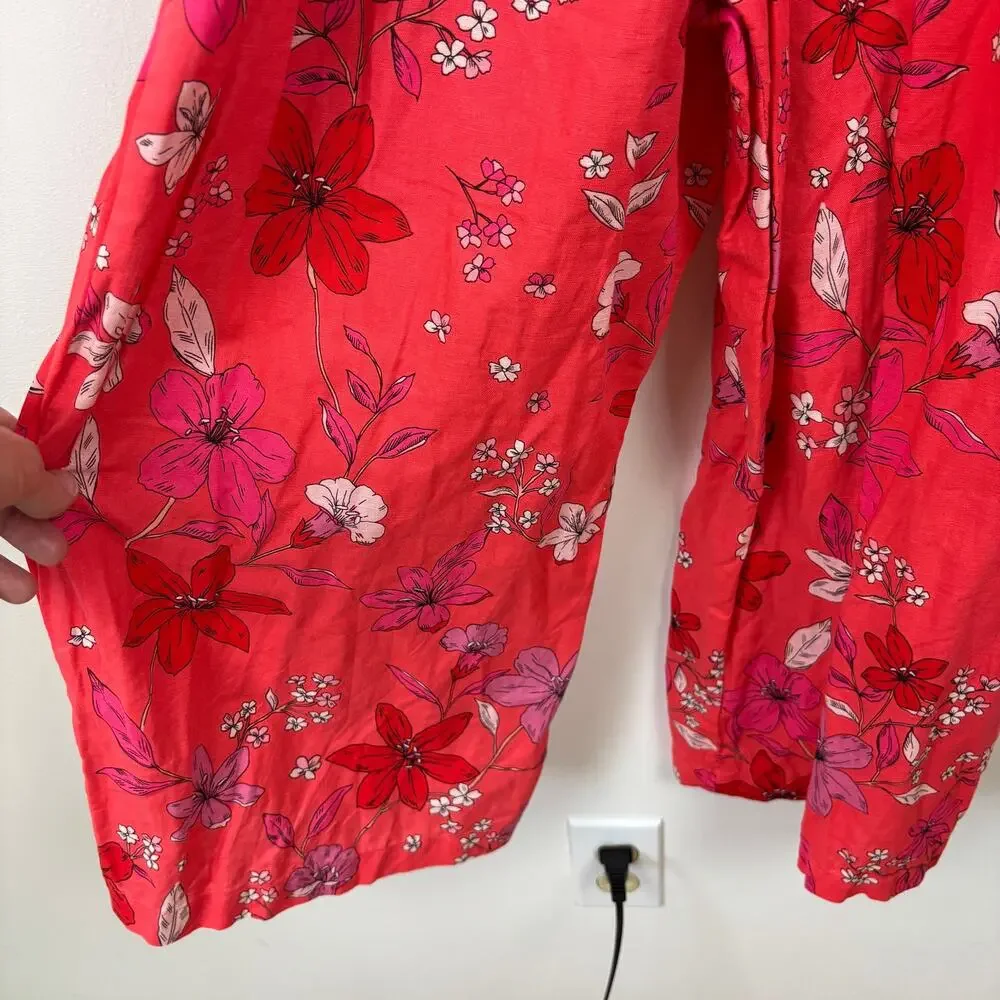 Banana Republic Cropped Wide Leg Floral Jumpsuit Medium Linen Cotton 548121